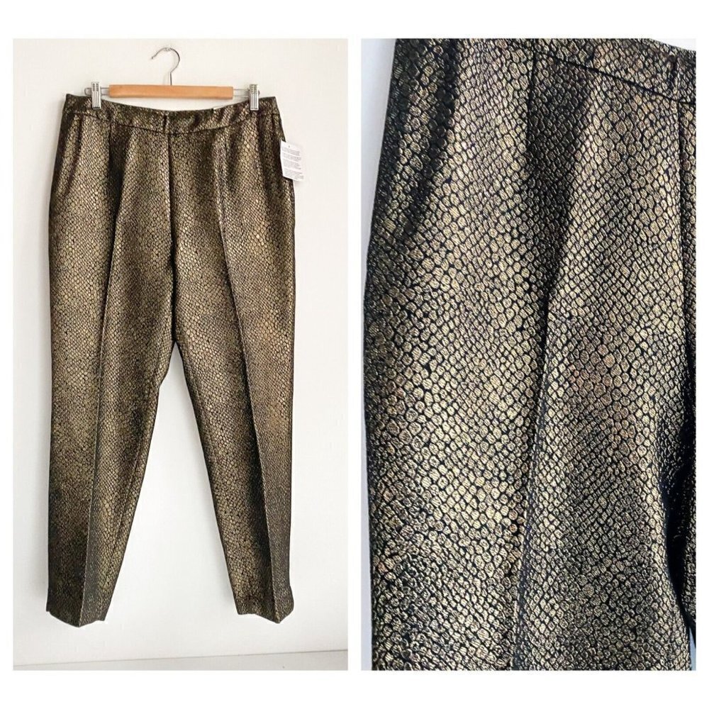 NWT Anne Klein Metallic Gold Snakeskin Straight Leg Trausers 8